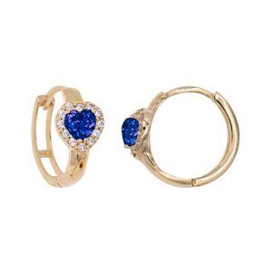 Mini Heart Huggies Earring Blue CZ Yellow Gold 14k